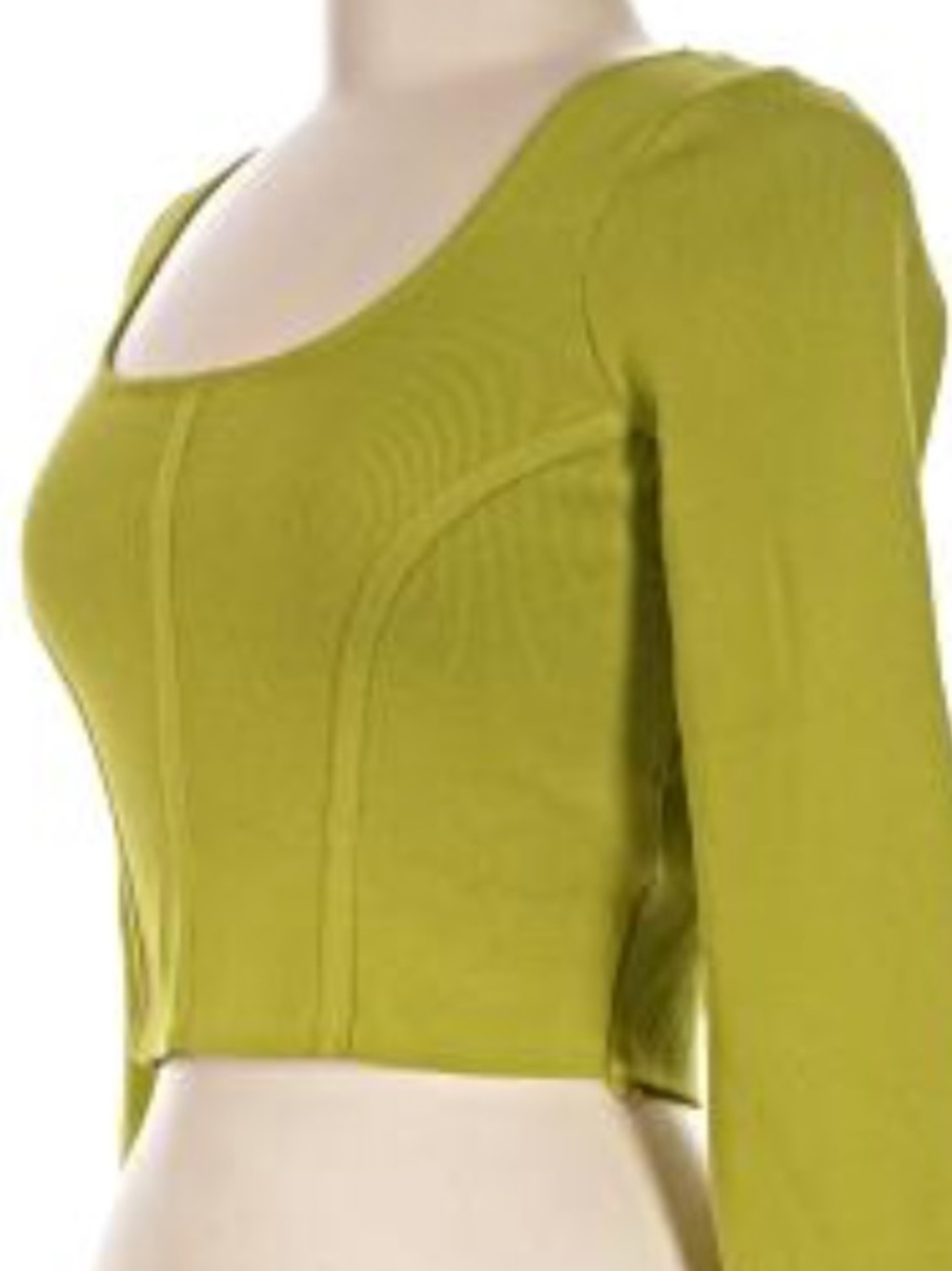 Happily Grey Ribbed Cropped Long Sleeve Top in Chartreuse/Lime Green